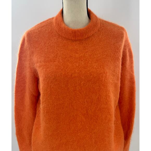 Ganni Orange Alpaca Wool Sweater Crewneck Knit Fuzzy Tangerine L - Picture 2 of 11